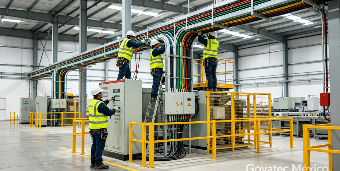 Técnicos con equipo de protección para arco eléctrico realizando mantenimiento